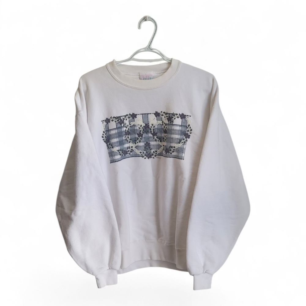 Vintage Jamsey Heart & Flowers Crewneck Sweatshirt Large Grandmacore Cottagecore